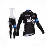 2014 Maillot Cyclisme Sky Noir Azur Manches Longues Et Cuissard