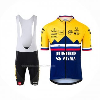 2020 Maillot Cyclisme Jumbo Visma Jaune Bleu Manches Courtes Et Cuissard