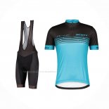 2022 Maillot Cyclisme Scott Bleu Manches Courtes Et Cuissard