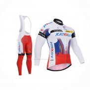 2015 Maillot Cyclisme Katusha Blanc Rouge Manches Longues Et Cuissard