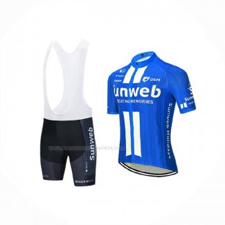 2020 Maillot Cyclisme Sunweb Bleu Blanc Manches Courtes Et Cuissard