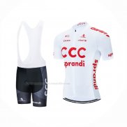 2021 Maillot Cyclisme CCC Team Blanc Manches Courtes Et Cuissard