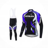 2021 Maillot Cyclisme STRAVA Violet Noir Manches Longues Et Cuissard