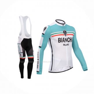 2014 Maillot Cyclisme Bianchi Vert Blanc Manches Longues Et Cuissard