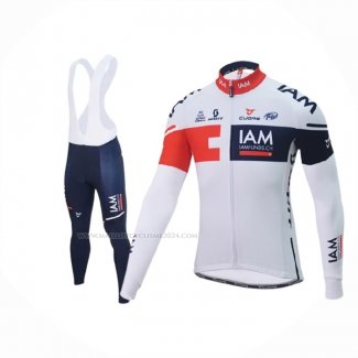 2016 Maillot Cyclisme IAM Blanc Bleu Manches Longues Et Cuissard