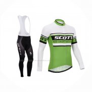 2014 Maillot Cyclisme Scott Vert Blanc Manches Longues Et Cuissard