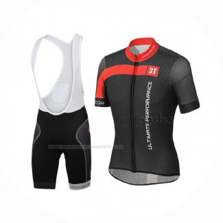 2015 Maillot Cyclisme Castelli 3t Noir Rouge Manches Courtes Et Cuissard