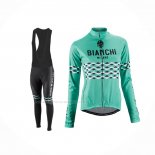 2016 Maillot Cyclisme Femme Bianchi Noir Vert Manches Longues Et Cuissard