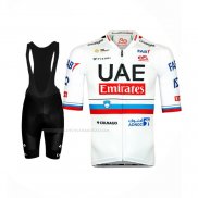 2024 Maillot Cyclisme UAE Slovenie Champion Blanc Manches Courtes Et Cuissard